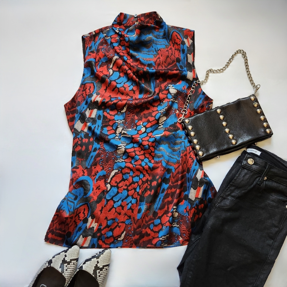 Reiss, Size 8, Red and Blue Blouse